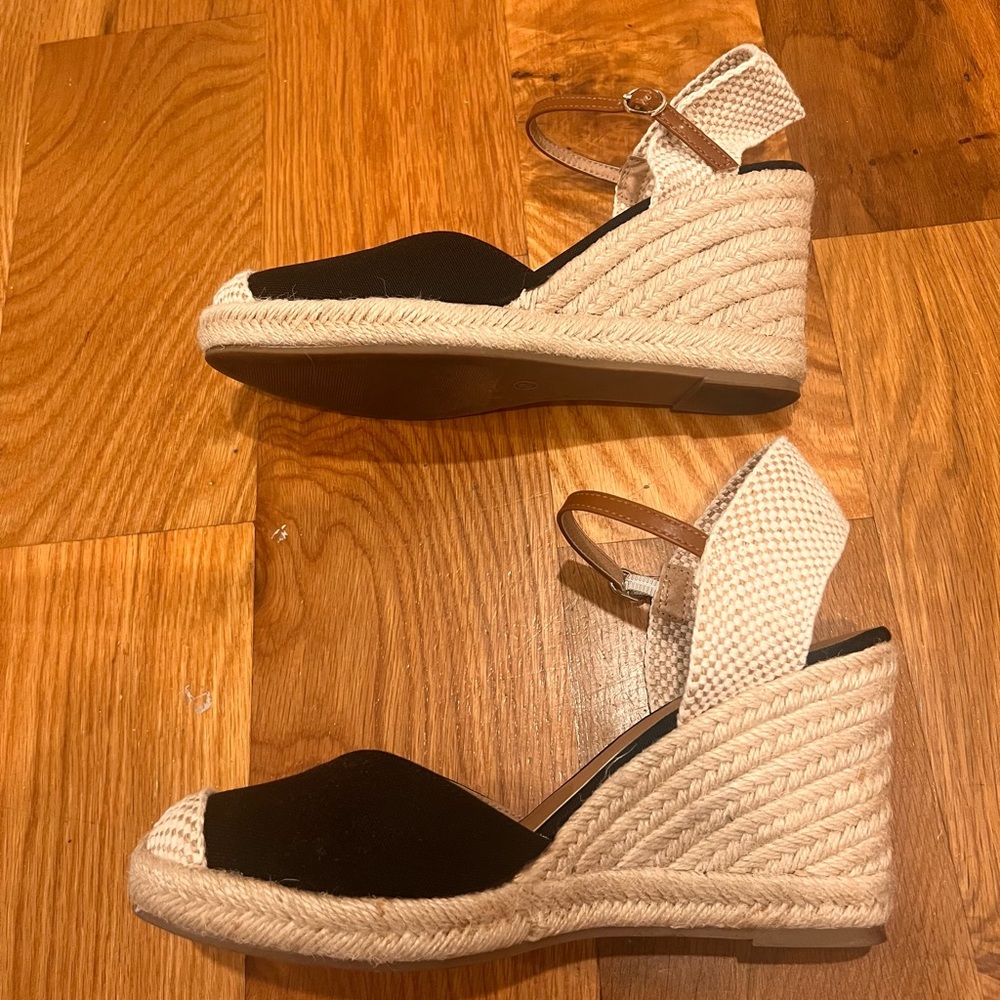 Espadrille Wedges | Size 8.5 | Black with natural and cognac - Picture 2 of 12